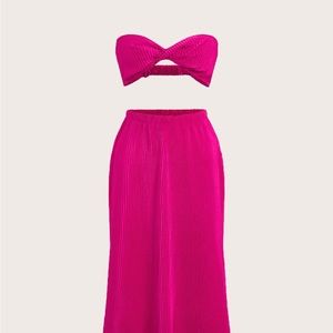 Shein hot pink twist front tube crop top & skirt set